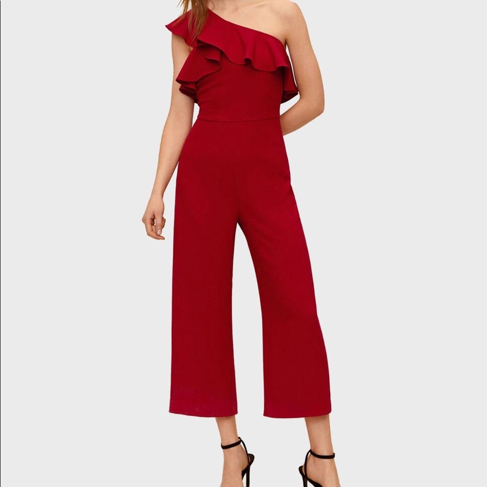 MANGO Red One Shoulder Jumpsuit